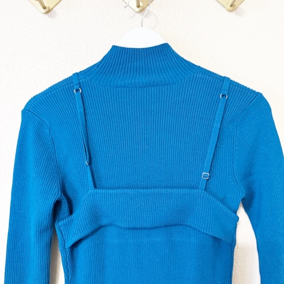 NWT MONSE Bra Short Knit Ribbed Layered Sweater Dress in Teal Blue size small - Picture 6 of 10